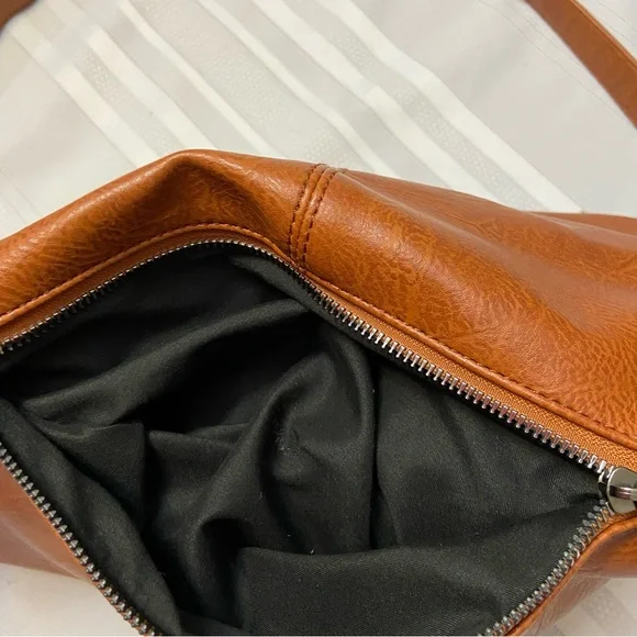 Sam and Hadley Studded & Tassel Womens Cognac Faux Leather CrossbodyBag EUC